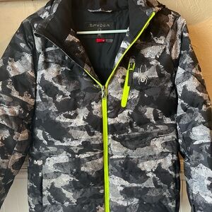 Spyder Kids Puffer Jacket - Black, Gray, and Neon Yellow